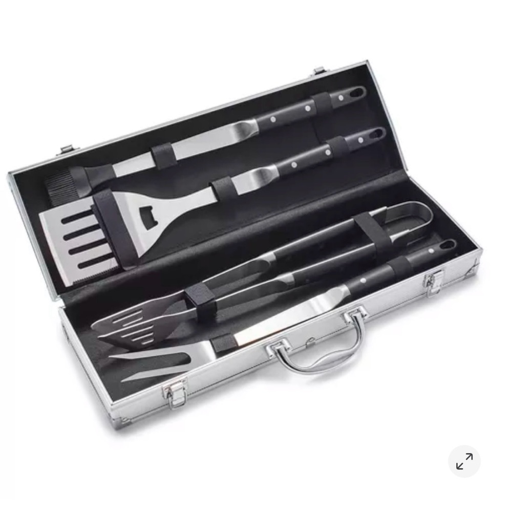 New SUR LA TABLE 4piece BBQ Tools Set Stainless Steel with Aluminum Storage Case